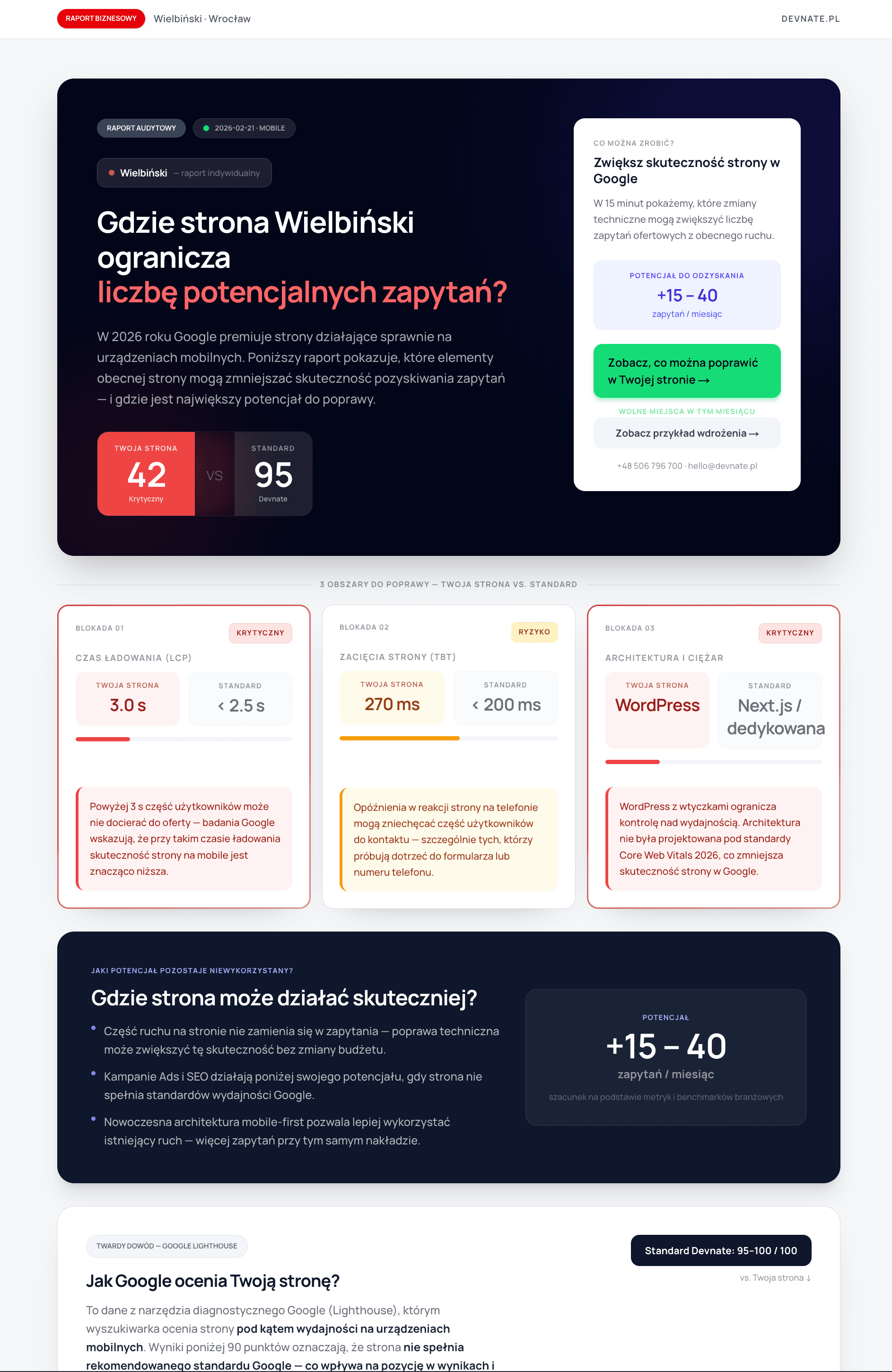 Audyt strony internetowej w narzędziu Mirror Rapport od Devnate