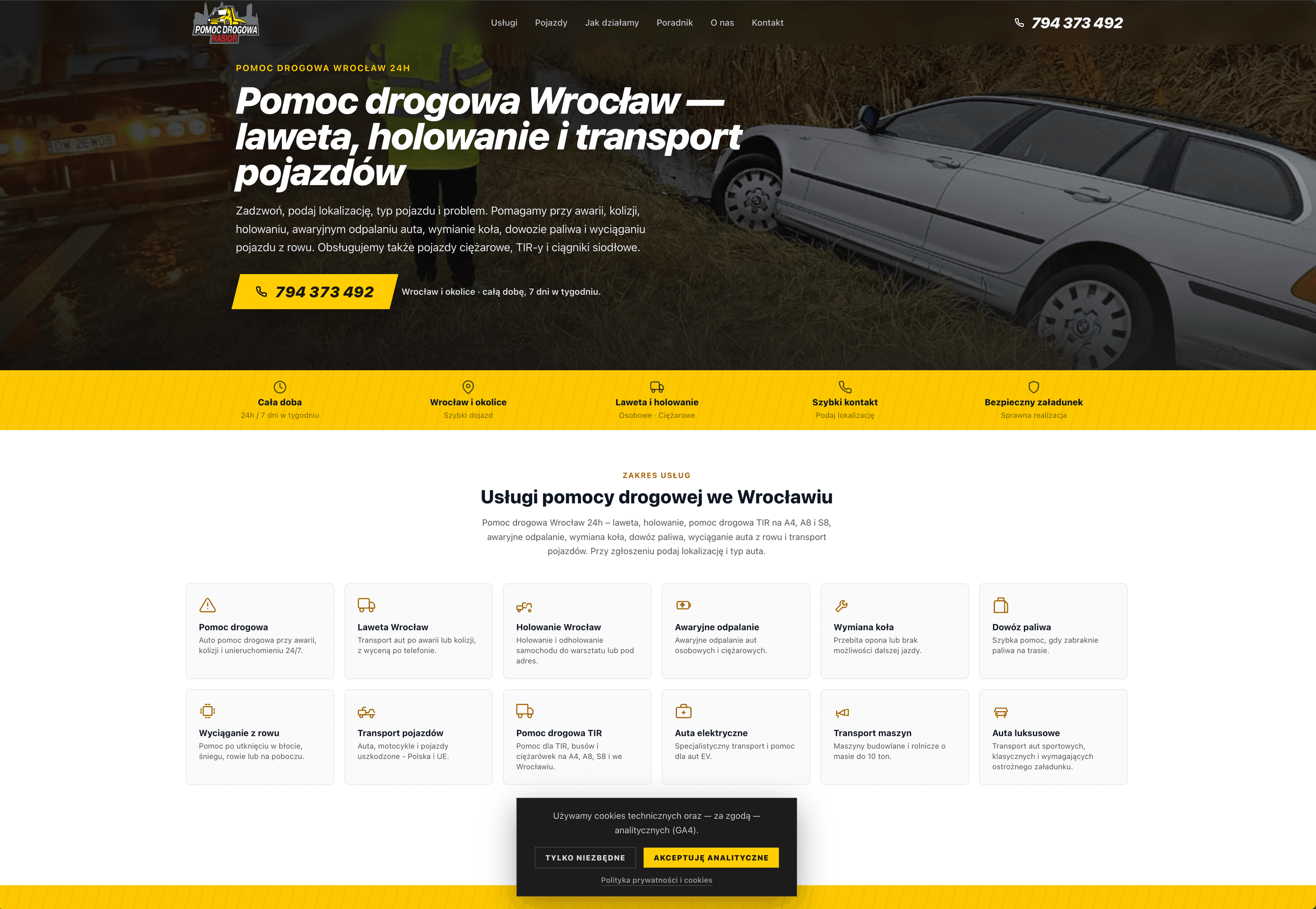 Case study strony Pomoc Drogowa Rasior przygotowanej przez Devnate